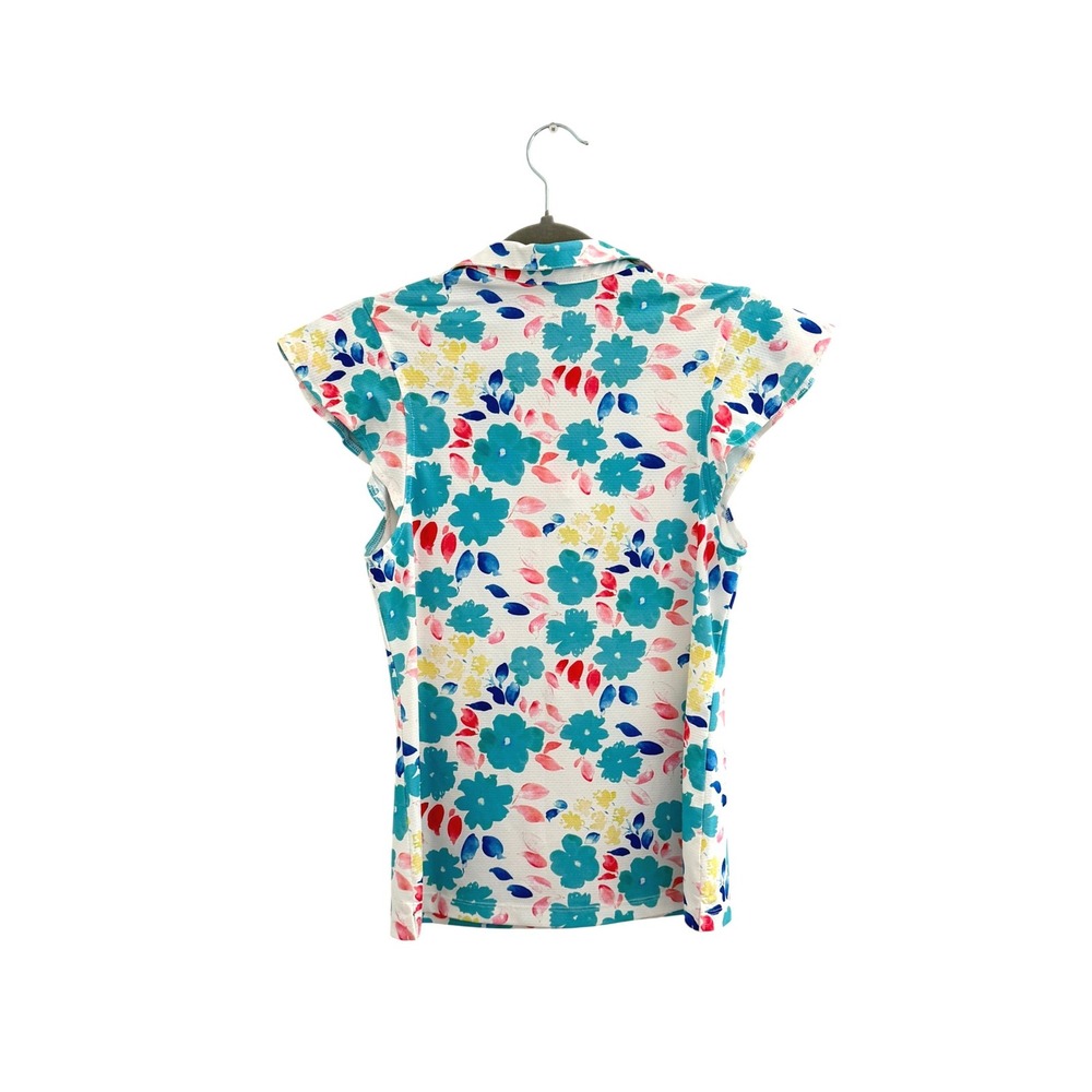 Gottex Golf Tennis Floral Sport Polo Shirt White Teal Pink S - Picture 3 of 7